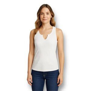Articles Society S NWT White Ribbed Cotton Tank Top Slit Neck Summer Sleeveless